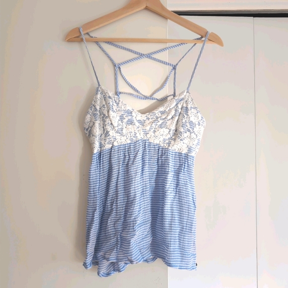 Abercrombie & Fitch Tops - 💖2/$15💖 Abercrombie & Fitch Babydoll Blue Striped Camisole With Lace